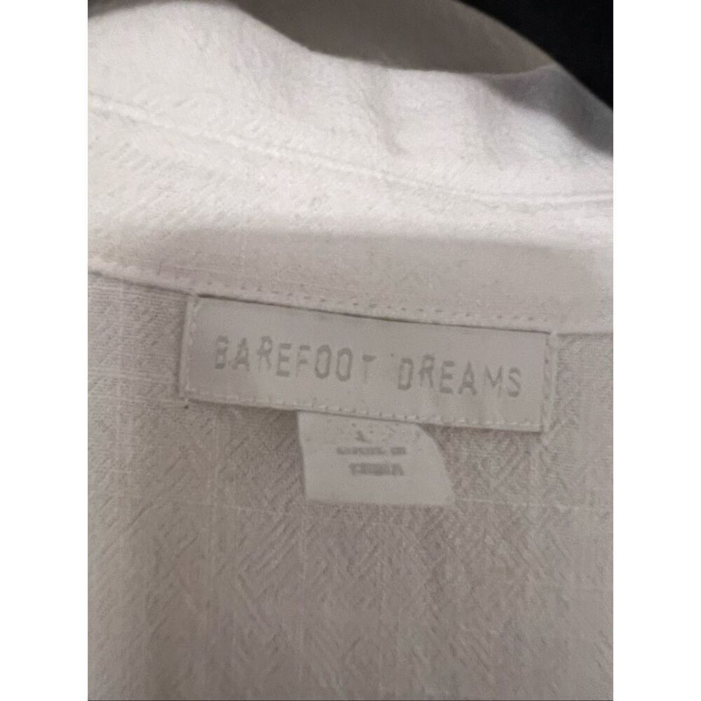 Barefoot Dreams Women's White Linen Blend Cinched Button Shirt Dress Large NWOT - Picture 2 of 5